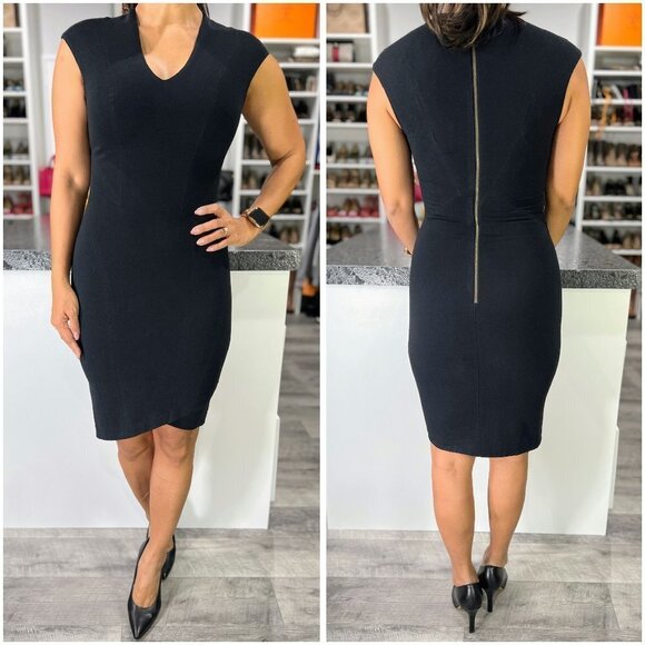 Helmut Lang Black Sheath Bodycon Asymmetrical Hem Dress $345 - Picture 1 of 13
